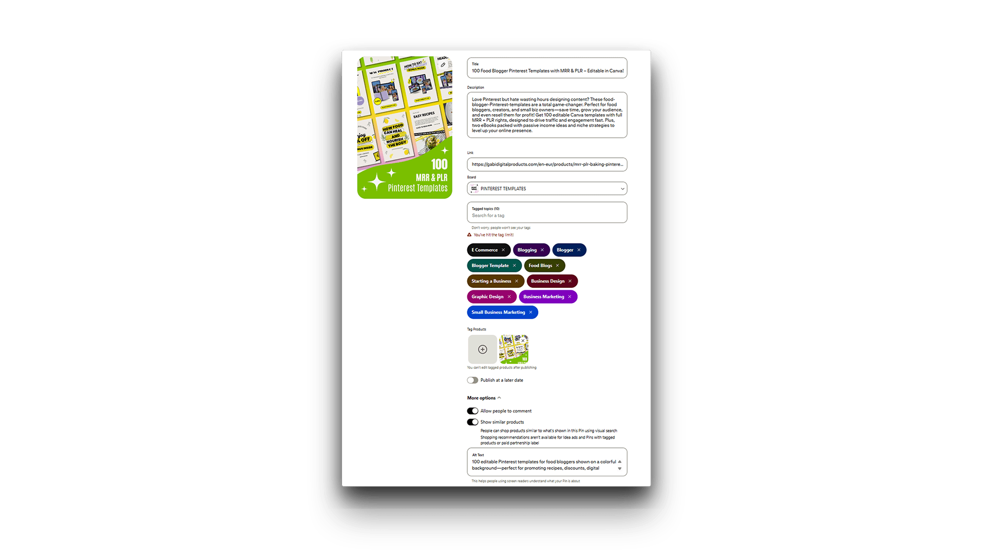 Gabi shows how titles, descriptions, tags, alt text, and links should be optimized on Pinterest