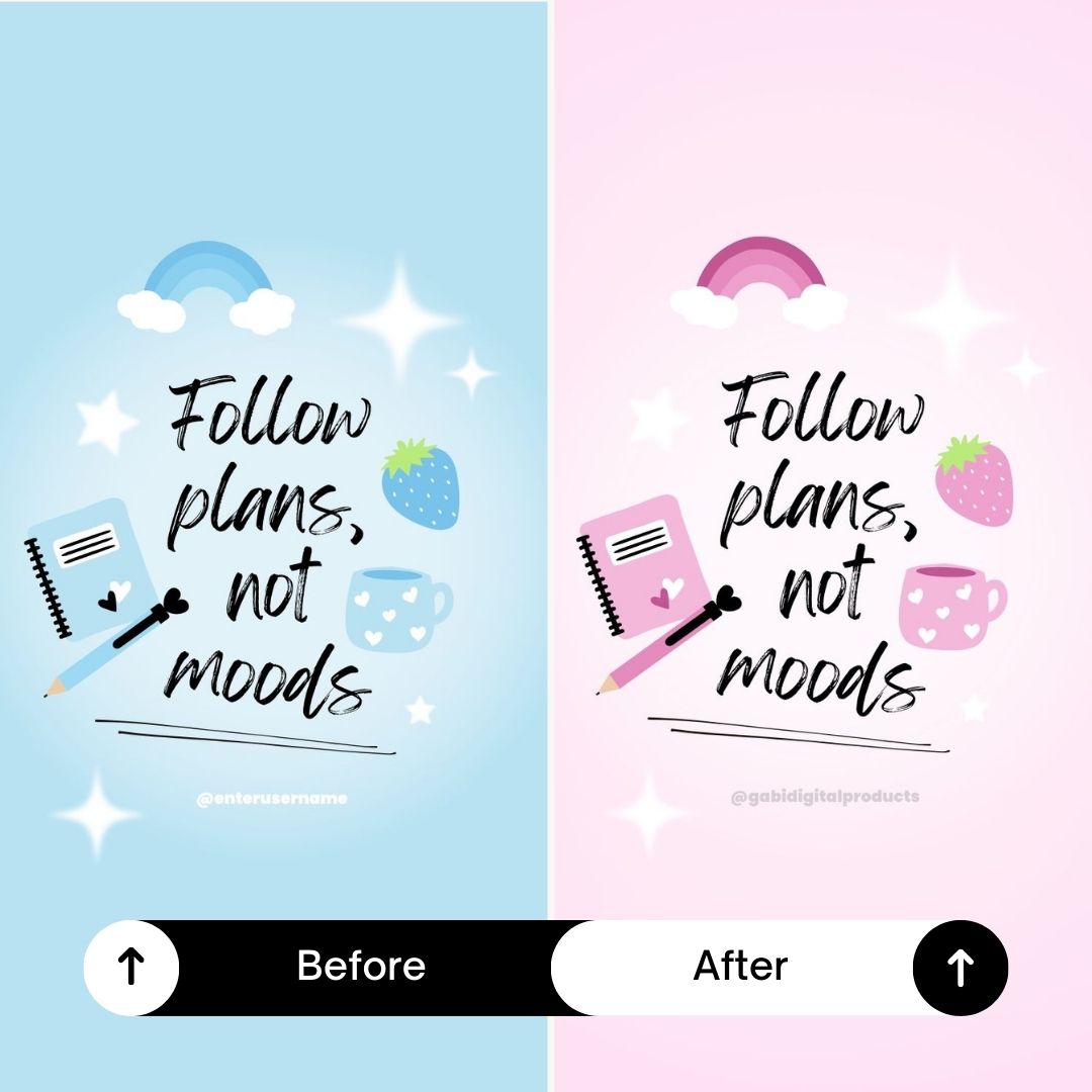 Before and after of the same template: one in a blue theme, the other in a pink theme.