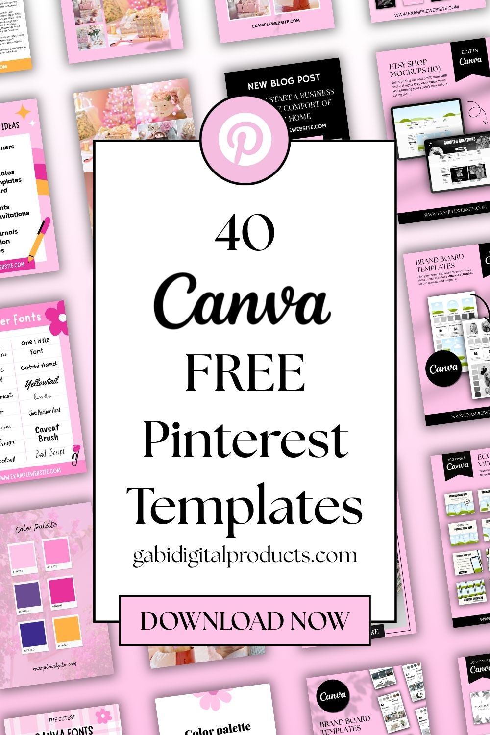 40 free Canva Pinterest templates created by Gabi, supporting the concept of giving stuff for free.