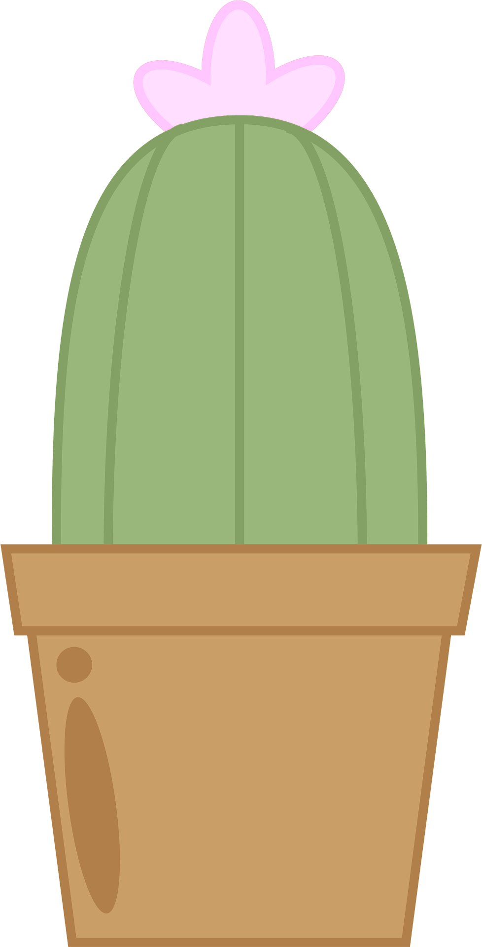 Illustration of a green cactus in a brown pot with a pink flower on top, conveying a colorful and cheerful playful tone.