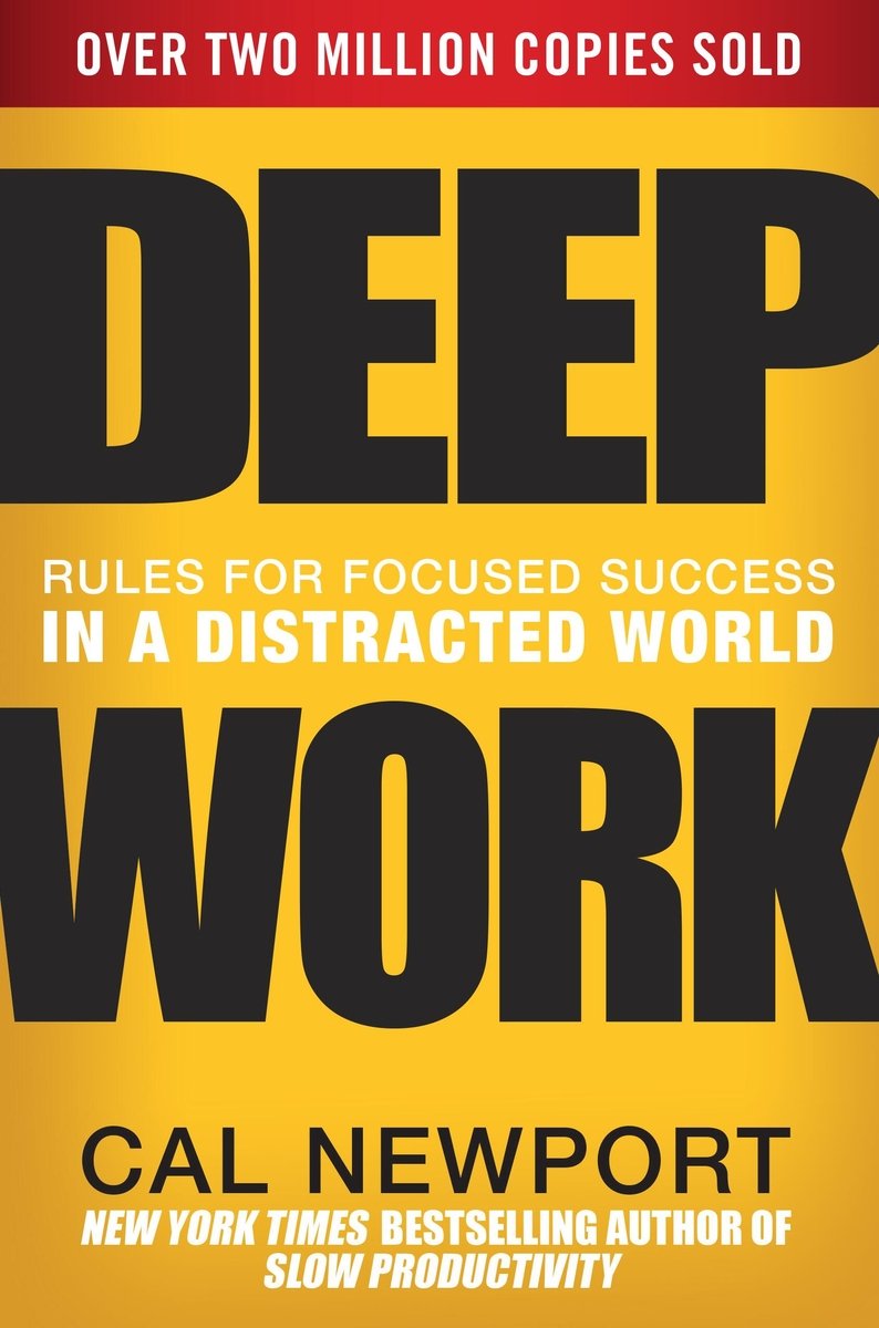 Cover of Deep Work by Cal Newport with bold black text on yellow gradient background