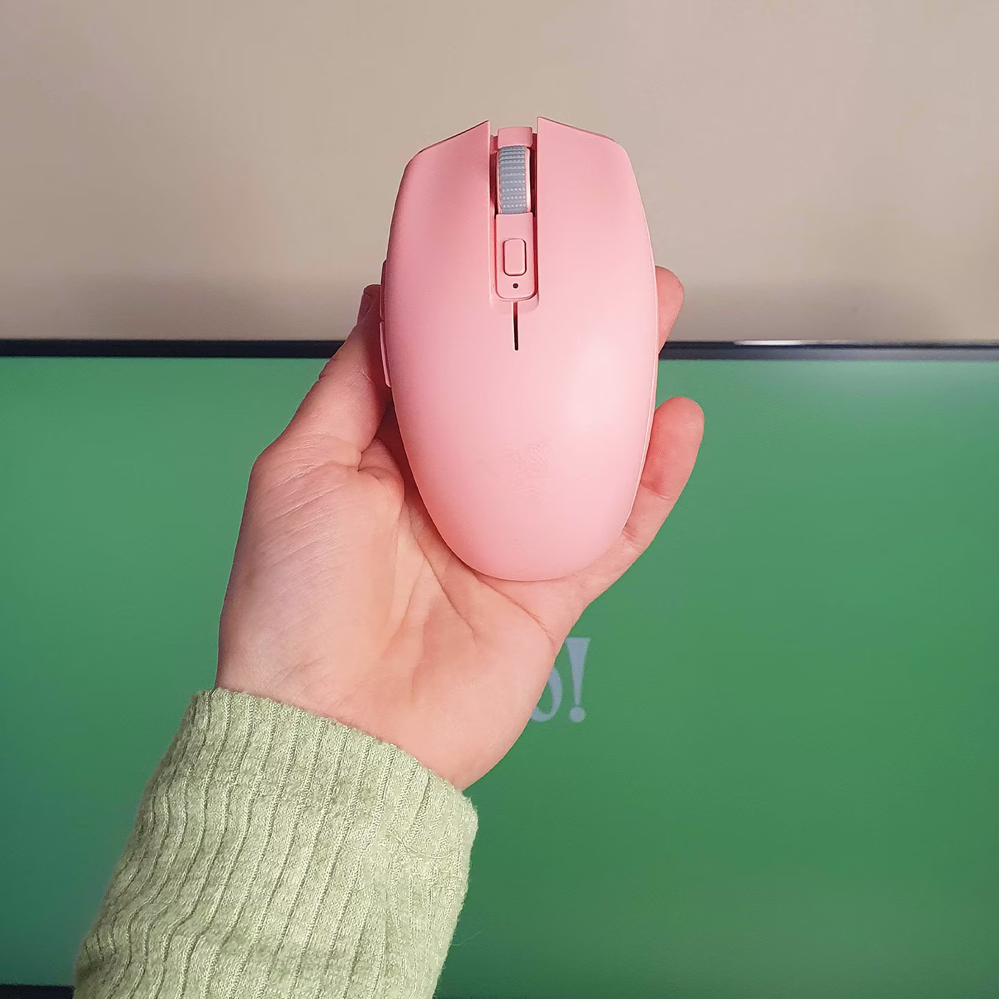 Aesthetic pink office decor - Razer Orochi V2 pink gaming mouse for small desk setup.