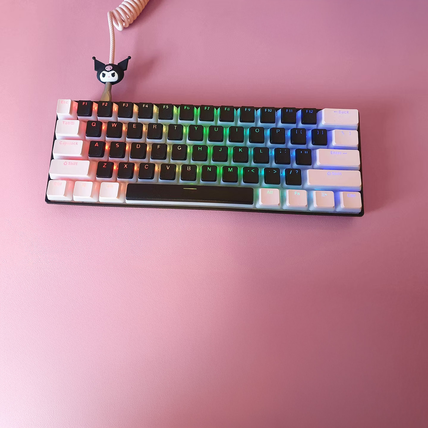 Aesthetic pink office decor - RK61 mechanical keyboard for a customizable small desk setup.
