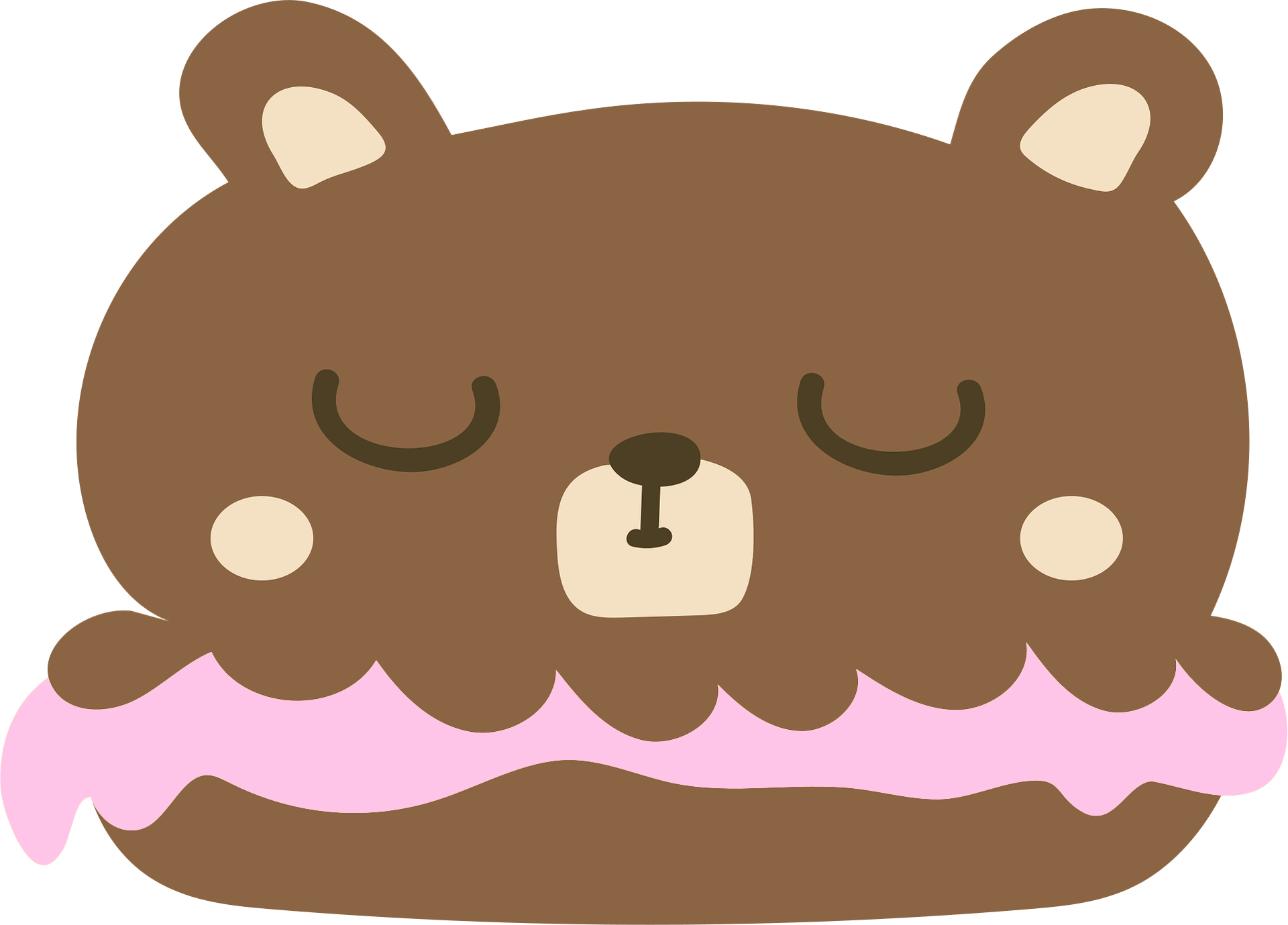 Cute cartoon bear with closed eyes resting peacefully on a pink frosted doughnut, conveying a cozy and playful tone.