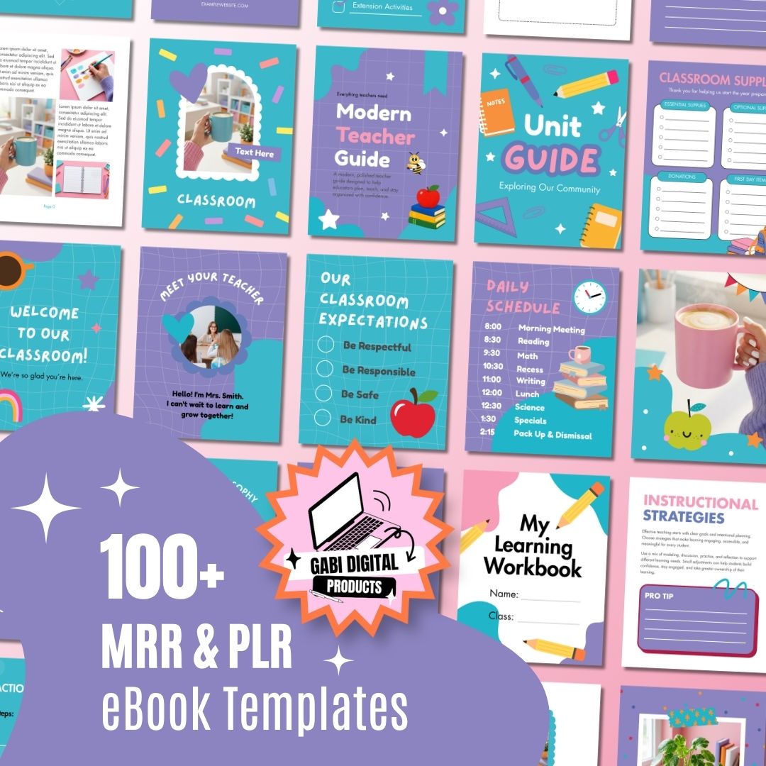 Canva eBook and workbook templates bundle for TPT sellers featuring 100 editable printable page layouts