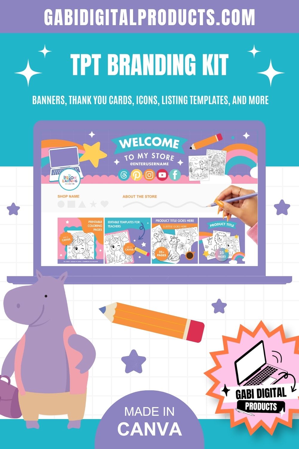Teacher digital product bundle – TPT branding kit Canva template preview