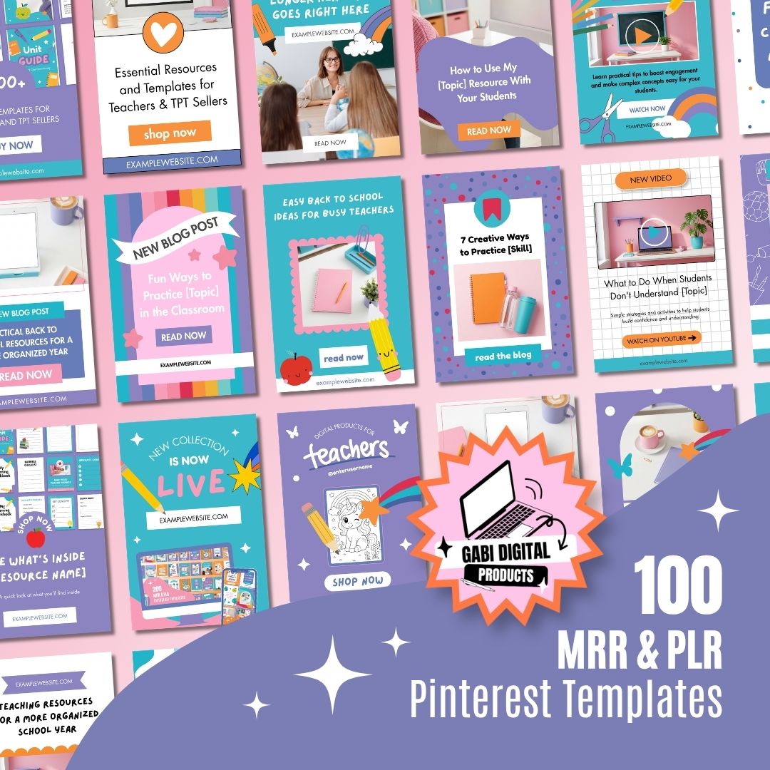 100 MRR and PLR Pinterest Templates for Teachers